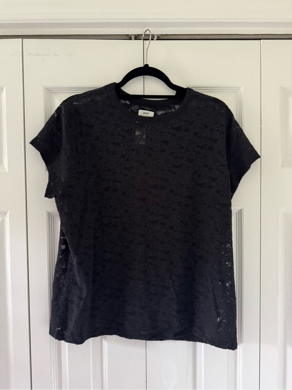 Aerie Black Lace Short-Sleeve Shirt